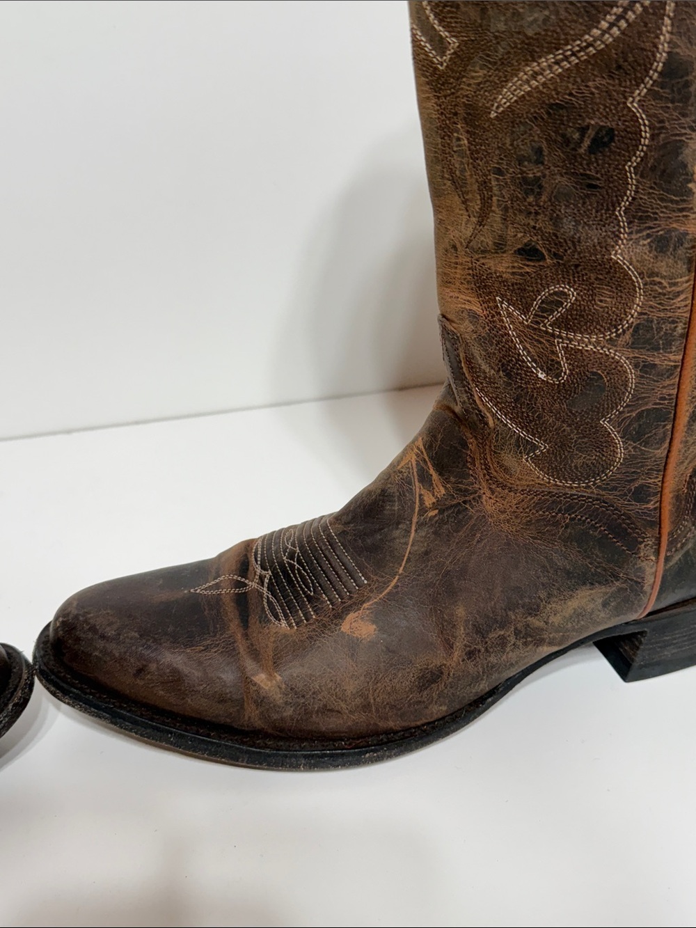 J.B Dillon Distressed Cowgirl Boots Size 10B Goat Leather - Picture 12 of 17